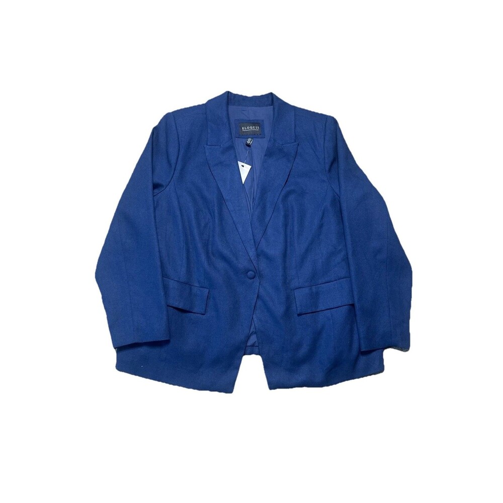 Eloquii Blazer Women’s 18 Linen Blend Single Button Blue Jacket Office Corporate